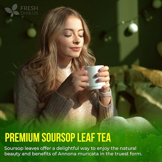FreshDrinkUS, 75+ Premium Soursop Graviola Dried Leaves Tea, Natural Whole Leaves, Wildcrafted, Hoja De Guanabana, Soursop/Guanabana/Graviola Tea