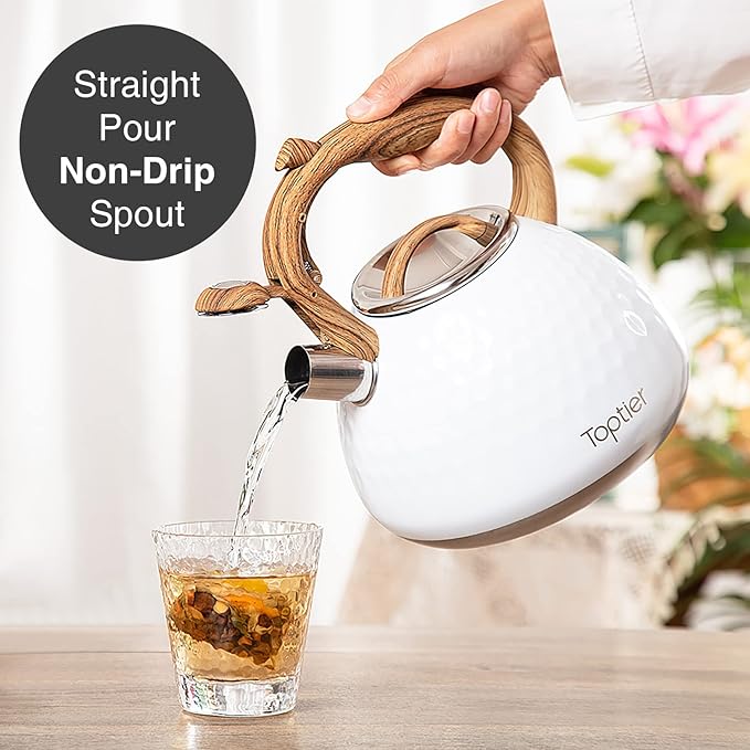 Tea Kettle, Toptier Teapot Whistling Kettle with Wood Pattern Handle Loud Whistle