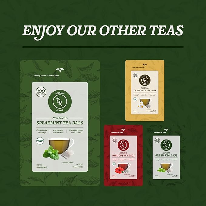 Gourmet Royale Spearmint Tea, 100 Count, Sustainable Tea Bags, Caffeine & Sugar Free, Resealable Pouch, Refreshing & Natural, Grown in Sri Lanka