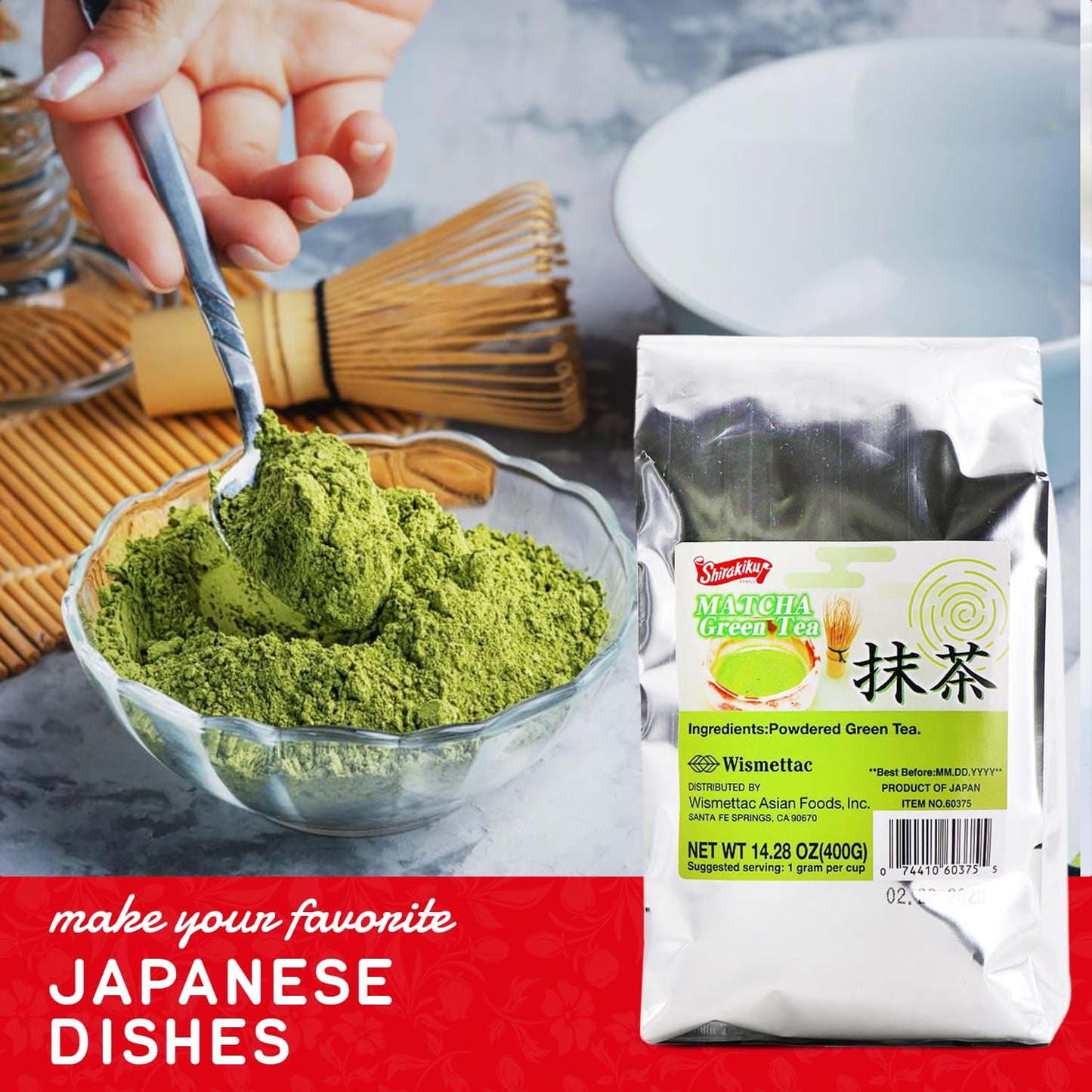 SHIRAKIKU Matcha Green Tea Powder | Authentic Japanese Matcha for Traditional Teas | Prefect for Asain Lattes, Smoothies, Baked Goods | 14.28 OZ Pack of 1