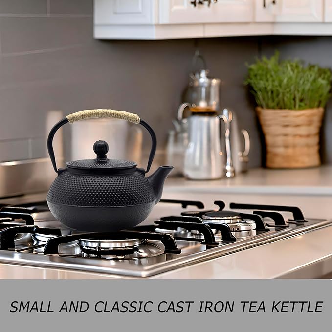 20.3oz Small Cast Iron Teapot Set with Warmer, Japanese Black Tea Kettle for Stovetop Safe, Teapot and Cups Set