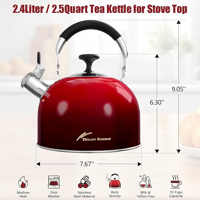 Tea Kettle Stovetop,Stainless Steel Whistling Tea Kettle For Stove Top, 2.5 Qt Tea Pot With Folding Handle
