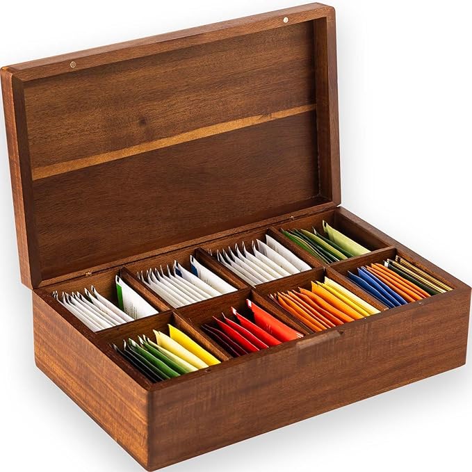 Acacia Wooden Tea Bag Organizers, Tea packet Storage Boxes, Tea Caddy for Tea Bags Chest, Teabag Hol