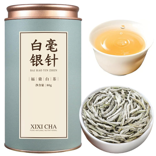 XIXICHA Silver Needle Tea White Tea Loose Leaf Chinese Fuding White Tea Decaffeinated Tea Unique Rich Aroma Of Flowers 白毫银针 福鼎白毫银针 特级 白茶 80g/2.82oz