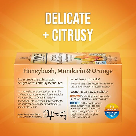 Twinings Honeybush, Mandarin, & Orange Herbal Tea Individually Wrapped Bags, 20 Count (Pack of 6), Naturally Caffeine-Free, Enjoy Hot or Iced, 120 Teabags