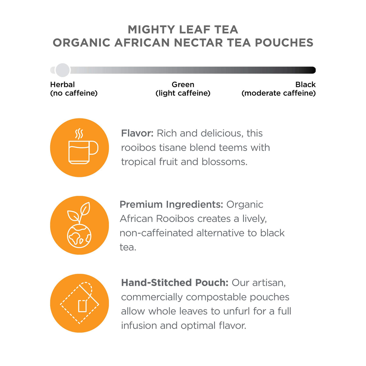 Mighty Leaf Organic African Nectar Herbal Tea – 100 Count Biodegradable Silk Tea Bags – Rooibos-Based Caffeine-Free Blend