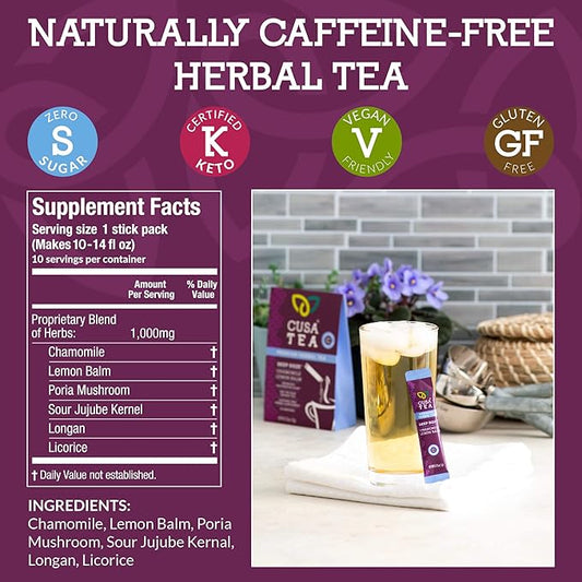 Cusa Tea & Coffee | Deep Doze Herbal Tea | Premium Caffeine Free Instant Tea | Hot & Iced Tea with No Added Sugar (30 Single Servings)