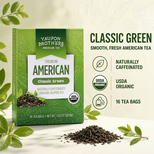 Yaupon Brothers American Green Yaupon Tea, Organic, 16 Tea Bags