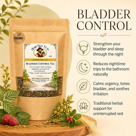 BLADDER CONTROL TEA – Nighttime Bladder Support & Fewer Bathroom Trips – Organic Loose Leaf – by Master Herbalist Khabir | Corn Silk, Agrimony & Stinging Nettle