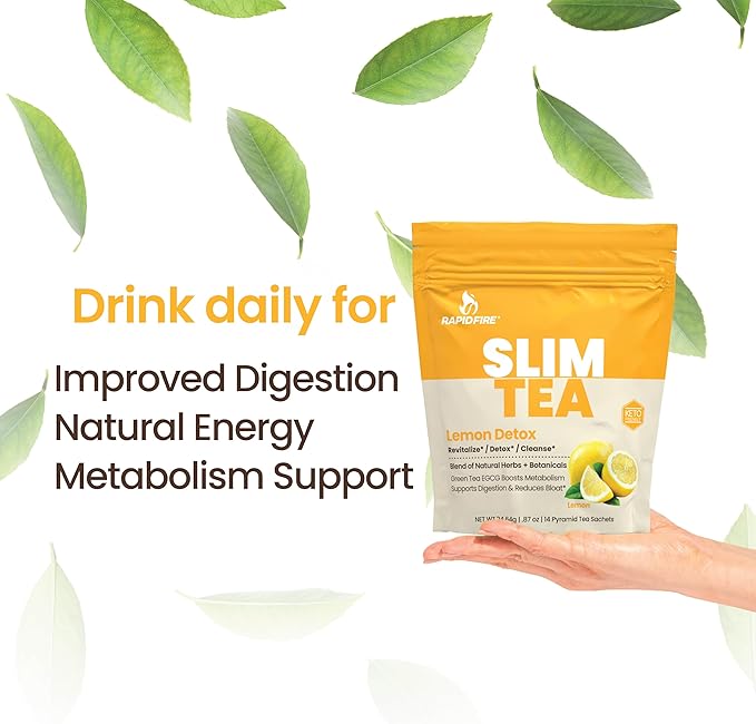 Slim Tea 14 Day Herbal Teatox, Blend of Natural Herbs and Botanicals, Supports Healthy Weight Management, Supports Metabolism, Delicious Lemon Flavor, 14 Servings