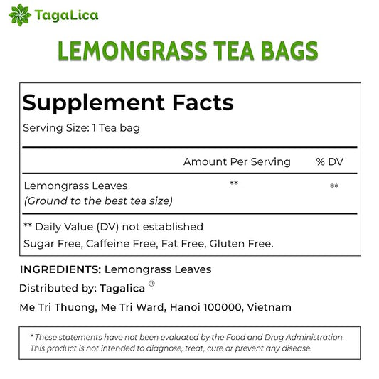 Tagalica, Premium 75 Lemongrass Tea Bags, 100% Natural & Pure Lemongrass leaves, Eco-Conscious Tea Bags, Lemongrass Herbal Tea. Lemongrass Leaf Tea