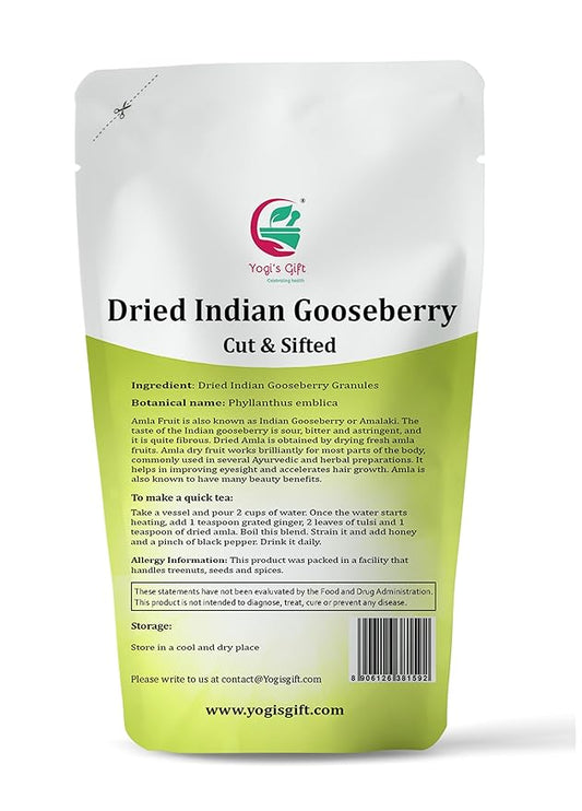 Dried Amla/Gooseberry Cut & Sifted 4 oz, Rich in Vitamin C, Fibre, Phyllanthus emblica, by Yogi's Gift®