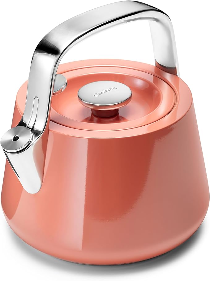 Caraway 2 Quart Whistling Tea Kettle - Durable Stainless Steel Tea Pot - Fast Boiling, Stovetop Agno