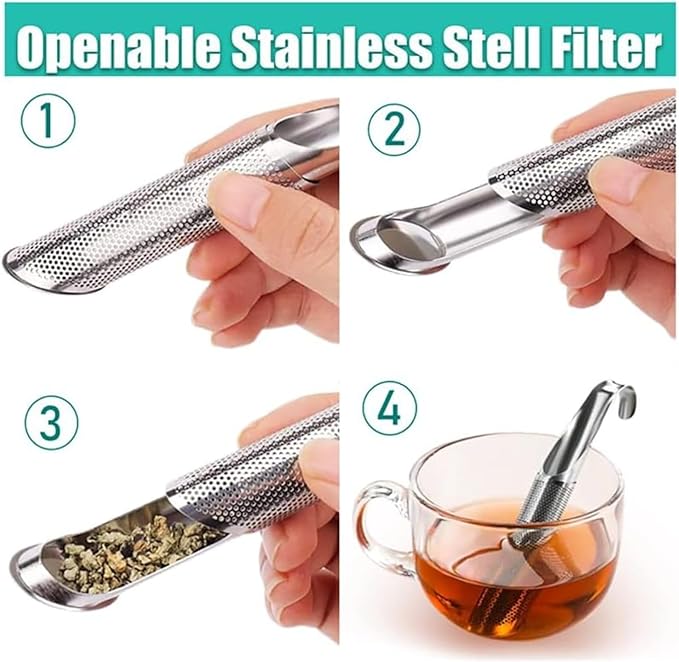 Stainless Steel Pipe Tea Infuser with Hanging Hook, Fine Mesh Loose Leaf Tea & Coffee Strainer, Creative Tea Artifact with Handle for Easy Brewing