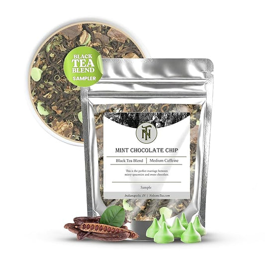 Nelson's Tea - Mint Chocolate Chip - Black Loose Leaf Tea - Pu-erh black tea, spearmint leaf, carob bean pods, mint chocolate chips, and natural flavoring (Sample 0.4 Oz)
