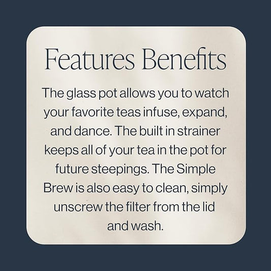 Rishi Tea Simple Brew Teapot - For 12oz Loose Tea Preparation, Built-in Strainer, Everyday Teaware, Easy to Clean, Borosilicate Glass, Enjoy Hot or Iced Tea - 400ml