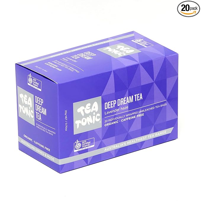 Tea Tonic Deep Dream Tea Bags – Calming Herbal Tea with Lavender, Passionflower & Butterfly Pea, 20 Count | Caffeine-Free Relaxation Tea for Evening & Bedtime