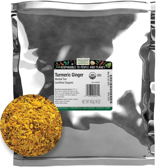 Frontier Co-op Organic Turmeric Ginger Blend, 1lb Bulk Bag – Warming Tea Blend for Turmeric Ginger Tea, Smoothies, Cooking and Health Remedies, Kosher