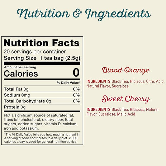 Southern Breeze Cold Brew Sweet Tea Variety Pack Iced Tea with Black Tea and Zero Carbs Zero Sugar, 20 Individually Wrapped Tea Bags, Pack of 2 Seasonal Flavors Sweet Cherry & Blood Orange