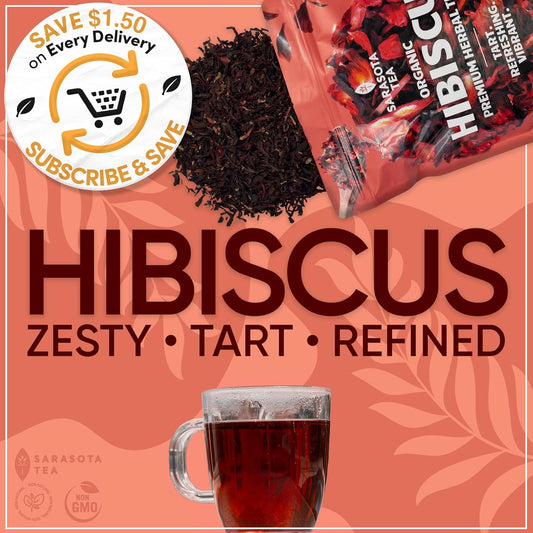 Organic Hibiscus Tea 1 lb (16 Oz) – USDA Certified Organic Hibiscus Flowers, Cut & Sifted – Caffeine Free Loose Leaf Herbal Tea for Hot or Iced Tea – Non-GMO Bulk Resealable Bag