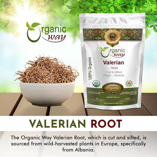 Organic Way Valerian Root Cut & Sifted - Herbal Tea (4 Oz) | Valeriana officinalis, European Wild-Harvest - USDA Organic & Kosher Certified; Non-GMO & Gluten-Free 100% Raw from Albania