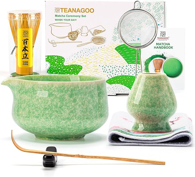 TEANAGOO Matcha Whisk Set,7 Pcs Matcha Set Green,Ceremony Matcha Kit,Matcha Tea Set for Making Latte