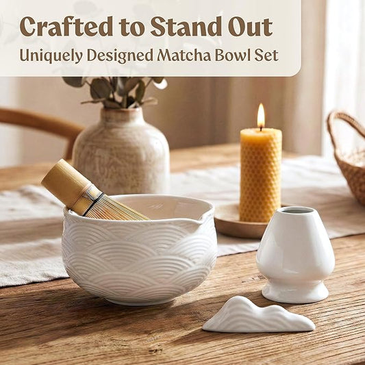 Matcha Kit Whisk Set (7 Pcs) - Complete Matcha Set, Matcha Bowl with with Bowl, Whisk and Holder, Bamboo Spoon/Scoop, Scoop Rester and Sifter incl