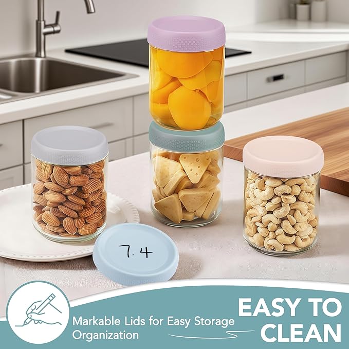 6-pack Overnight Oats Containers with Lids, 16oz Clear Glass Jars with Airtight Lids, Wide mouth Mason Jars, Food Storage Containers for Meal Prep Chia Spice Cereal Snacks Yogurt Salad Pudding Sugar