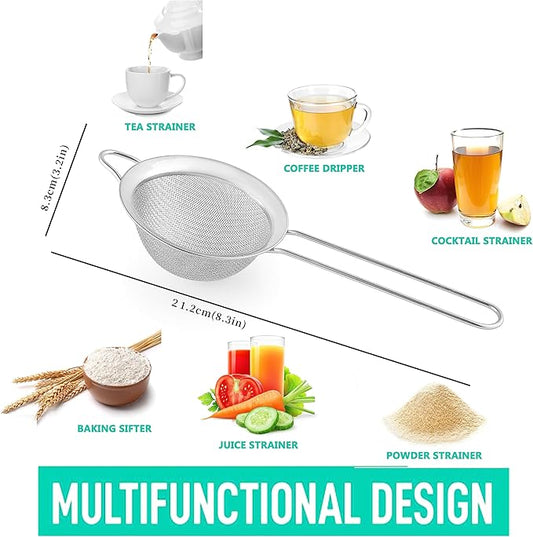 Fine Mesh Strainers for Kitchen, COKUMA Stainless Steel Metal Hand Small Mini Sieve Strainer, Cocktail Strainer Tea Coffee Juice Strainer,Food Strainer with Handlle (3.35inch, Silver)