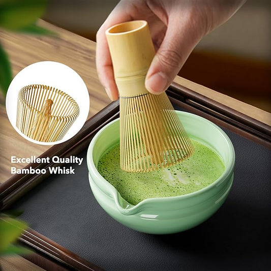 7 Pcs Matcha Whisk Set, Perfect Matcha Kit for Matcha Lovers Includes Ceramic Bowl, Bamboo Whisk, Holder, Scoop, Sifter & Cloth