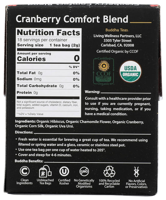 Buddha Teas - Organic Cranberry Comfort Blend - Herbal Tea - For Health & Wellbeing - With Antioxidants & Minerals - Cle