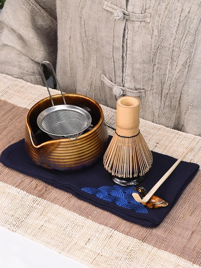 Artcome Matcha Tea Set – Japanese Matcha Kit with Bamboo Whisk, Pouring Spout Bowl, Scoop, Sifter, Holder & Manual