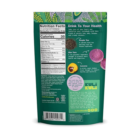 Kuli Kuli Ube Coconut Organic Superfood Latte - Purple Tea from Kenyan Highlands with Ube Yam for Heart Support and Lucuma for Gut Support - Instant Plant-Based Nutrient Blend