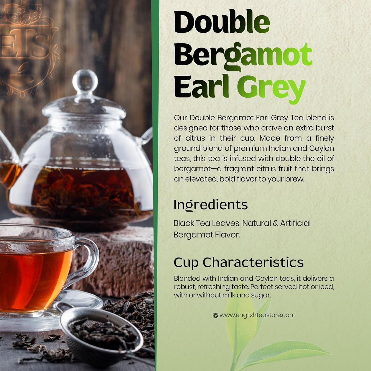 English Tea Store Double Bergamot Earl Grey Tea Bags | Bold Citrus Blend Of Indian & Ceylon Black Tea With Bergamot | Tea Earl Grey Flavor | No Strings | Strong Flavor | Hot Or Iced | 50 Tea Bags