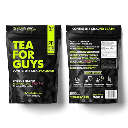 Tea For Guys: Energy Tea – Natural Caffeine Boost for Stamina, Focus, and Endurance | Herbal Tea for Sustained Energy & Mens Vitality – 20 Biodegradable Tea Bags