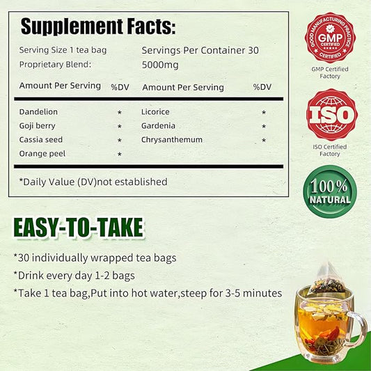 Eastrue Organic Dandelion Detox Tea,(150g/30TeaBags)-Dandelion Wolfberry Tea for Kidney & Liver Health, Caffeine Free Herbal Tea for Cleanse & Detox,Support Healthy Weight, All-Natural