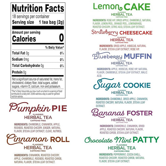 Red Rose Sweet Temptations Dessert Tea Variety Pack, Zero Sugar, Caffeine-Free Flavored Delicious Beverage Herbal Tea