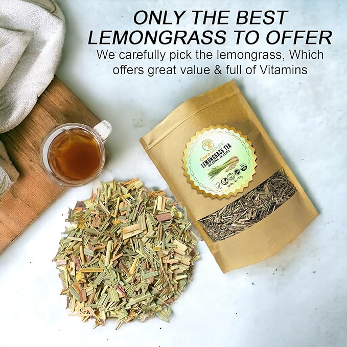 Cure wid Pure Organic Dried Lemongrass - Cut & Sifted 4oz in a Resealable Bag - Non-GMO Lemon Grass for Tea, Cooking, Thai Cuisine, Herbal Teas for Digestive Comfort, Citrus Aroma & Daily Use