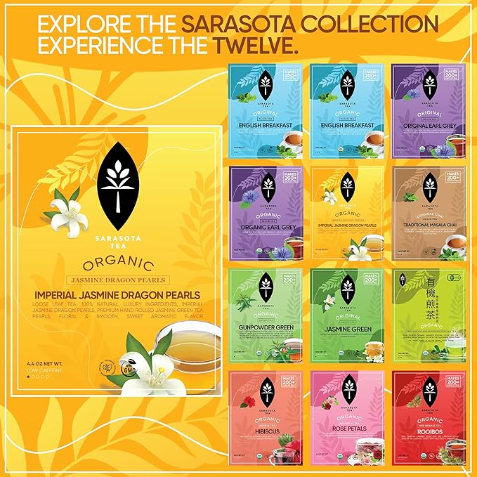 Organic Jasmine Pearls Loose Leaf Tea | Hand-Rolled Green Tea Scented with Jasmine Blossoms | USDA Organic | Premium Dragon Pearls | 4.4oz Bag | Floral & Smooth | Non-GMO