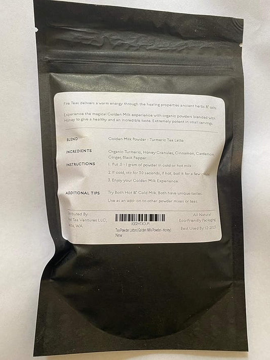 FIRE TEAS Organic Golden Milk Latte Powder - Organic Turmeric (Curcumin), Honey, Cardamom, Ginger, Cinnamon, Black Pepper - Relaxing, Naturally Sweet, Delicious, Adaptogenic, Coffee Alternative, Helps Sleep, Superfood