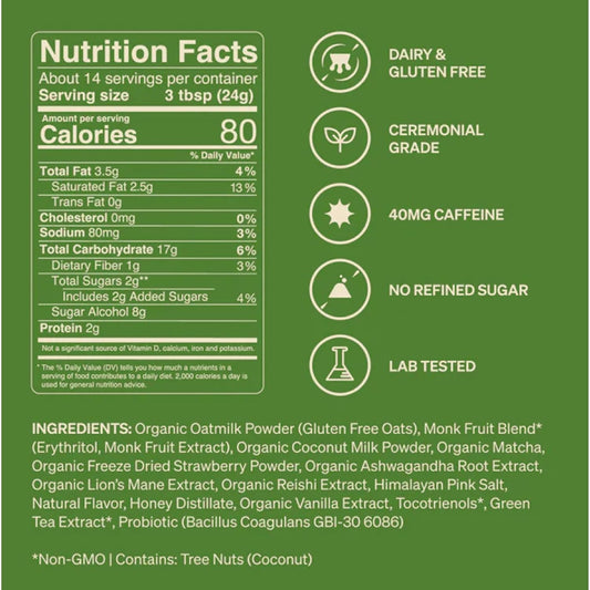 Clevr Strawberry Matcha Latte – Decadent Café-Style Latte, Organic Ceremonial Japanese Tea, L-Theanine, Supports Radiant Skin, Energy, Focus, Gut Health – 14 Servings