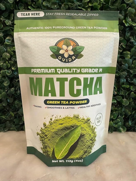 Ovida Organic Culinary Grade Matcha Powder – Organic Superfood, Authentic Matcha Green Tea Powder for Lattes, Smoothie, Shakes, Cooking & Baking, 100% Pure, Unsweetened, Vegan, Gluten-Free, 4oz (113g)
