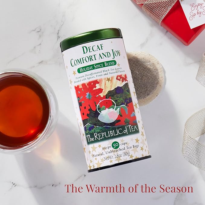 The Republic of Tea – Decaf Comfort and Joy Tea Tin, Decaffeinated, 50 Tea Bags