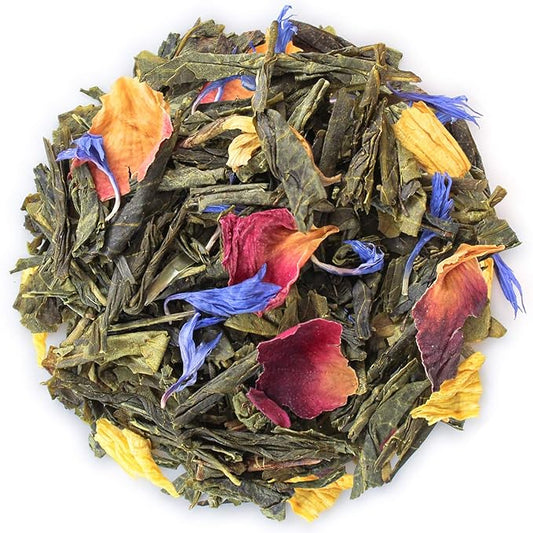 Teabloom Green Tea, Sencha Medley Loose Leaf Tea, Fresh and Floral, Purest Quality Green Tea Leaves Combined with Pretty Botanicals in Reusable Gift Canister, 2.82oz/80 g Canister Makes 35-50 Cups