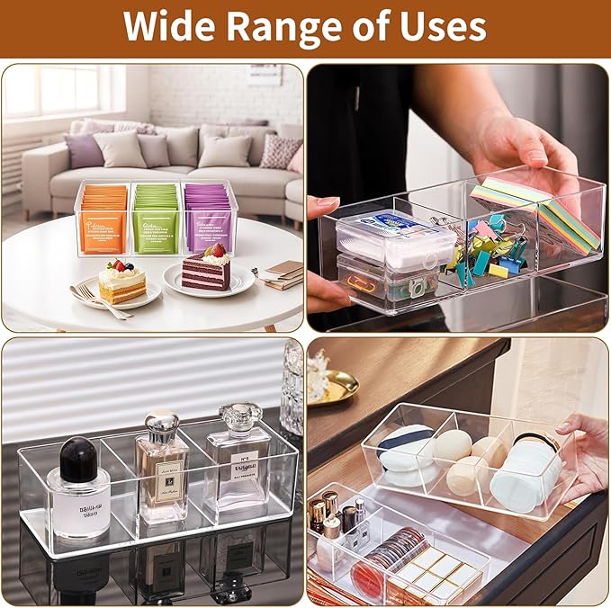 Tea Bag Organizer - Holds 60 Tea Bags, 3 Compartments, Transparent Design, Tea bag Holder Hooks for Storage Cabinet and Kitchen Pantry (1)