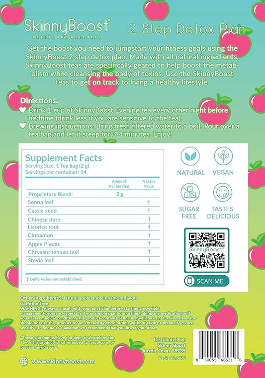 Skinny Boost Evening Detox Tea-APPLE Cinnamon -14 Tea Bags Total, Supports Detox and Cleanse, Reduce Bloating, 100% All Natural, Vegan, Non GMO