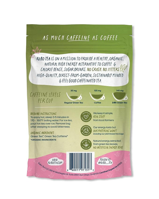 High Caffeine Tea (140 mg) - Kubo Tea: Organic Japanese Matcha Green Tea Bags for Focus, Calm Energy & Clarity | Healthy Coffee Substitute | Matcha Energy Blend | 20 Ct | Compostable Packaging