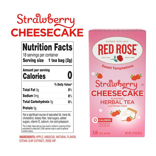 Red Rose Sweet Temptations Strawberry Cheesecake Herbal Tea, 6 Pack | Sweet, dessert-inspired herbal tea | Naturally flavored | Caffeine-free | Ideal sweet treat