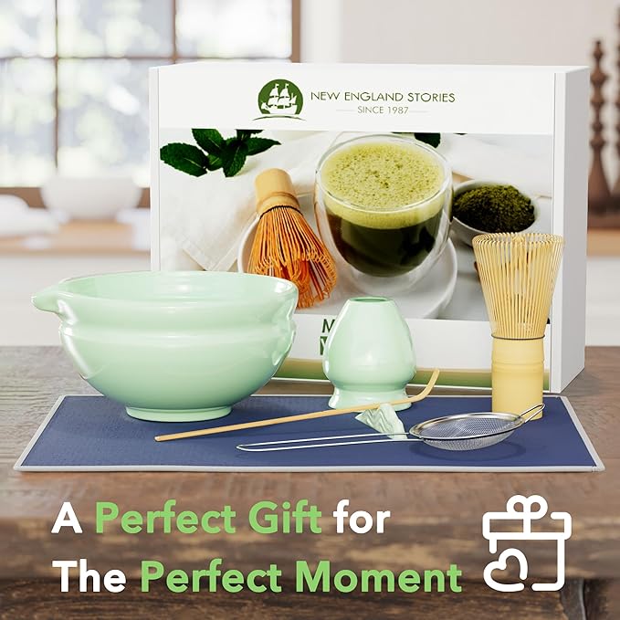7 Pcs Matcha Whisk Set, Perfect Matcha Kit for Matcha Lovers Includes Ceramic Bowl, Bamboo Whisk, Holder, Scoop, Sifter & Cloth