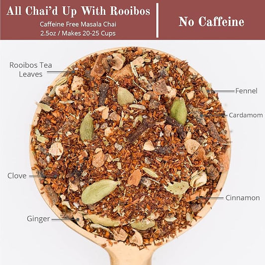 The Chai Box Loose Leaf Masala Chai - Gluten & Caffeine Free | Organic Rooibos Tea made with Ginger, Clove, Cinnamon, Cardamom, Fennel (Pack of 1) 2.5 oz | Makes 25 Cups | Small Batch Loose Leaf Tea with Whole, Premium Spices
